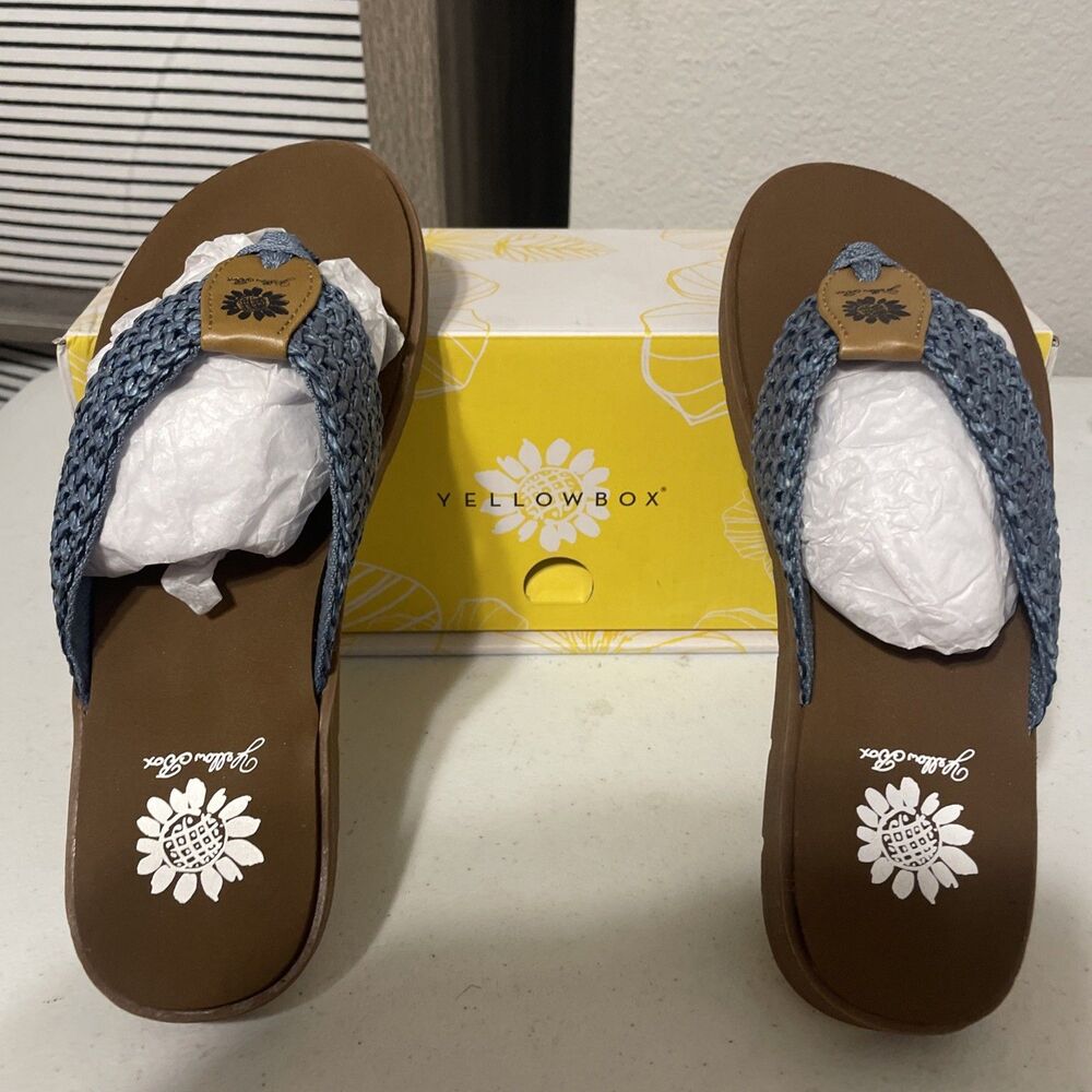 Yellow Box Flip Flop Sandals Size 6.5 Crocheted Fabric Women's Shoes NEW